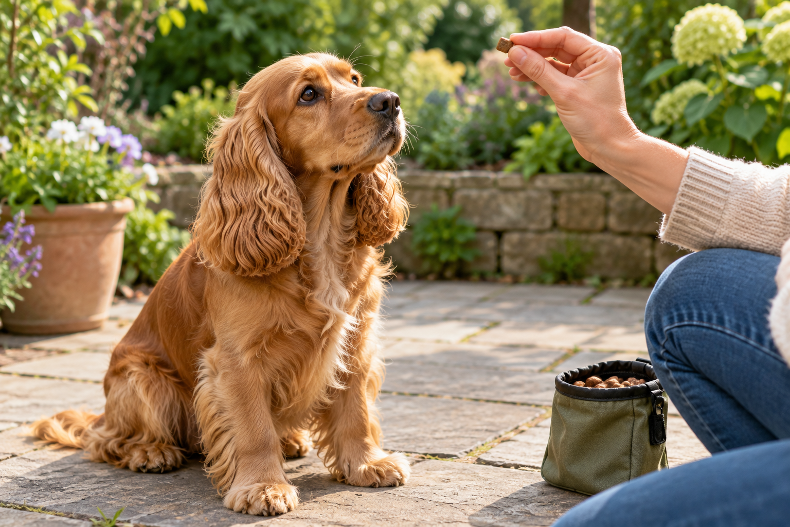 Cocker Spaniel waiting for a training reward — AI illustration